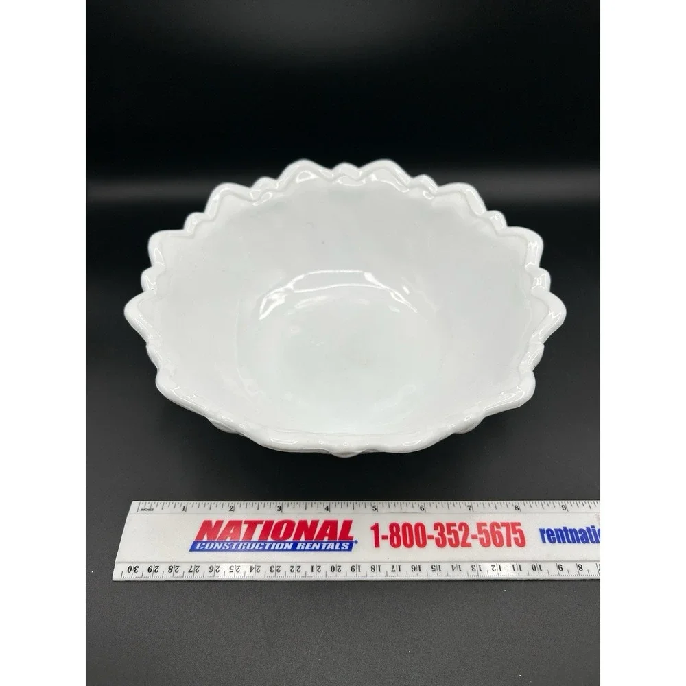 2 VTG White MILK GLASS Footed Floral Cabbage Lettuce Leaf 9
